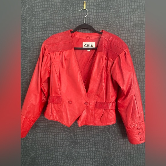 80s Vintage Red Leather Jacket - Picture 1 of 3